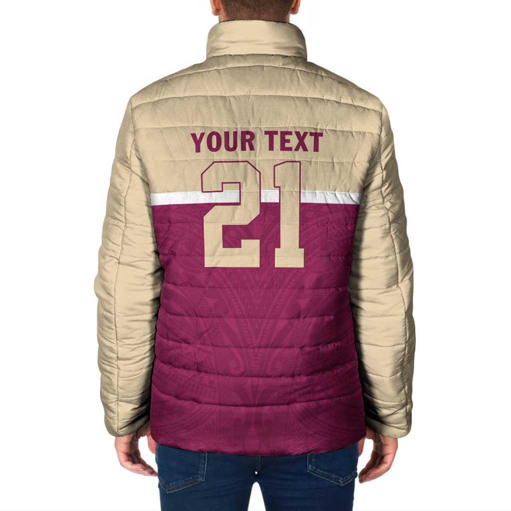 Queensland Samoa Custom Padded Jacket Maroon Pacific Polynesian Tribal Pattern - Aussie Hoodie