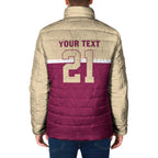Queensland Samoa Custom Padded Jacket Maroon Pacific Polynesian Tribal Pattern - Aussie Hoodie