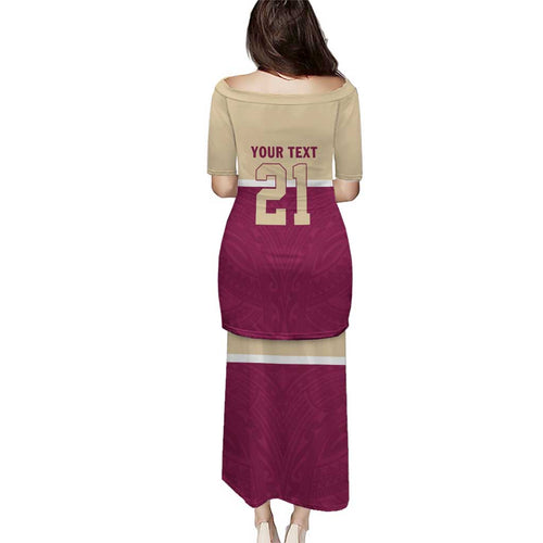 Queensland Samoa Custom Puletasi Maroon Pacific Polynesian Tribal Pattern