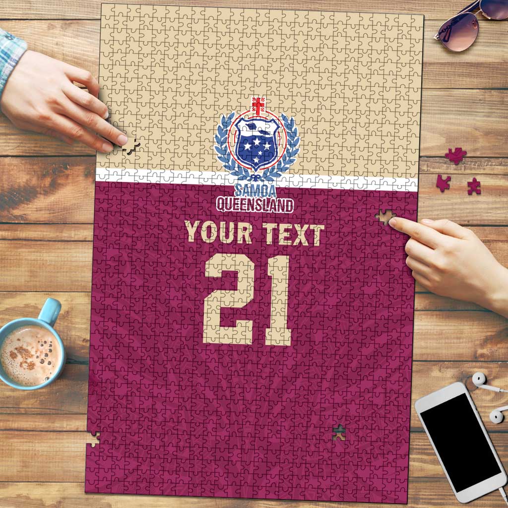 Queensland Samoa Custom Puzzle Maroon Pacific Polynesian Tribal Pattern - Aussie Hoodie
