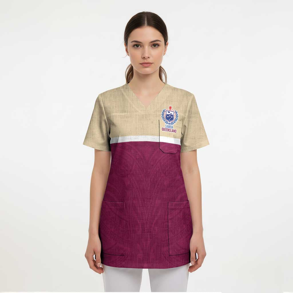 Queensland Samoa Custom Scrub Top Maroon Pacific Polynesian Tribal Pattern - Aussie Hoodie