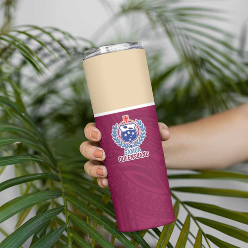 Queensland Samoa Custom Skinny Tumbler Maroon Pacific Polynesian Tribal Pattern