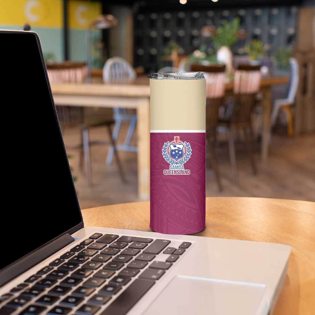 Queensland Samoa Custom Skinny Tumbler Maroon Pacific Polynesian Tribal Pattern
