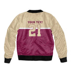 Queensland Samoa Custom Sleeve Zip Bomber Jacket Maroon Pacific Polynesian Tribal Pattern