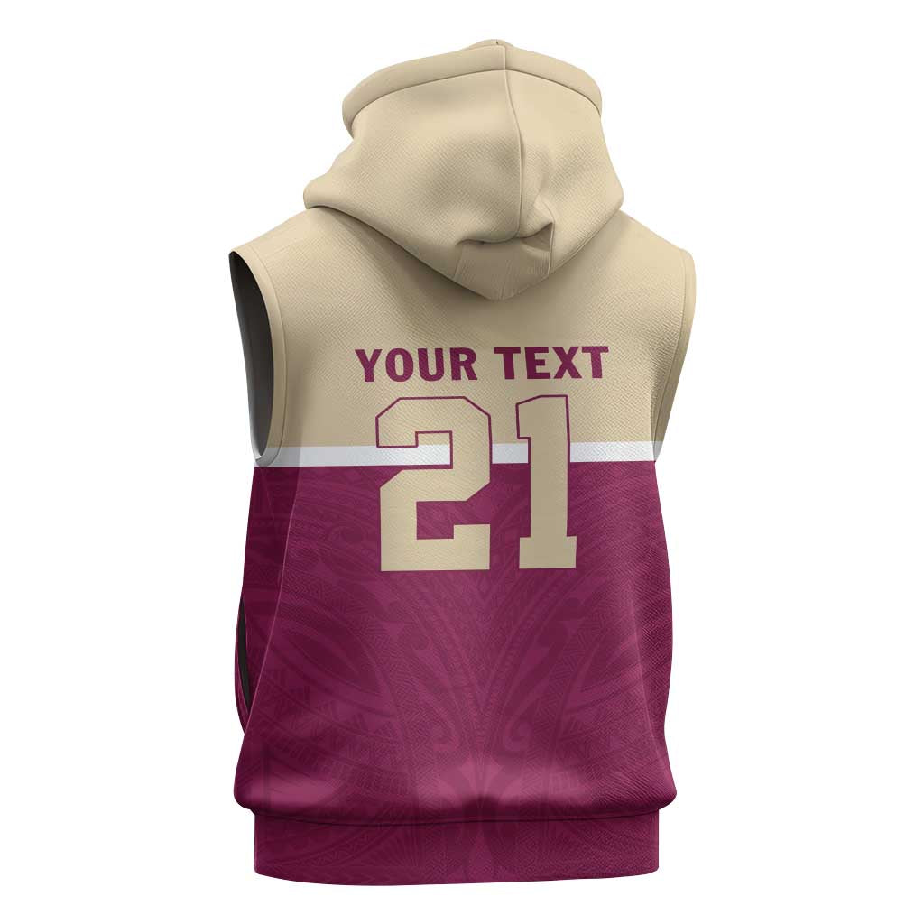 Queensland Samoa Custom Sleeveless Hoodie Maroon Pacific Polynesian Tribal Pattern - Aussie Hoodie