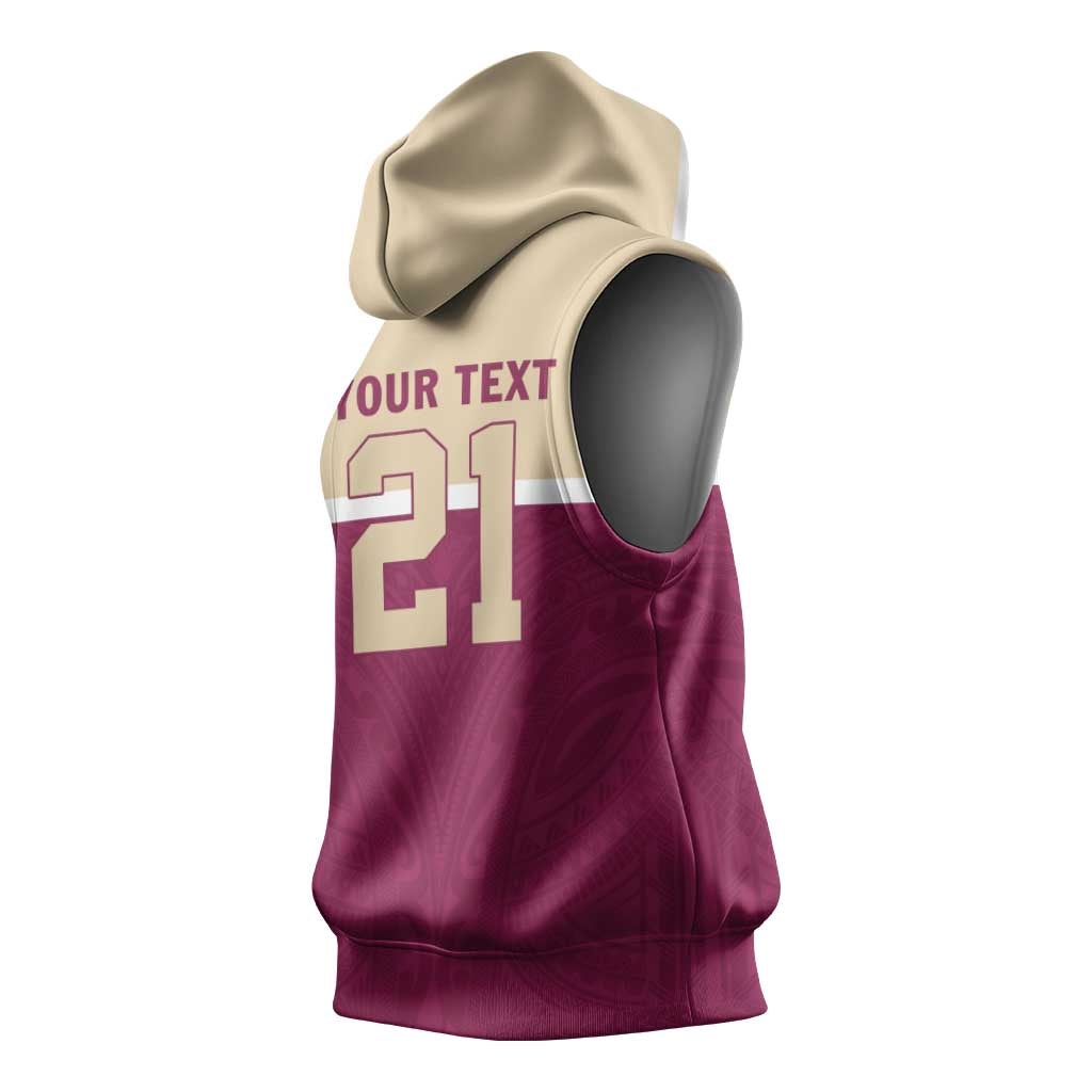Queensland Samoa Custom Sleeveless Hoodie Maroon Pacific Polynesian Tribal Pattern - Aussie Hoodie