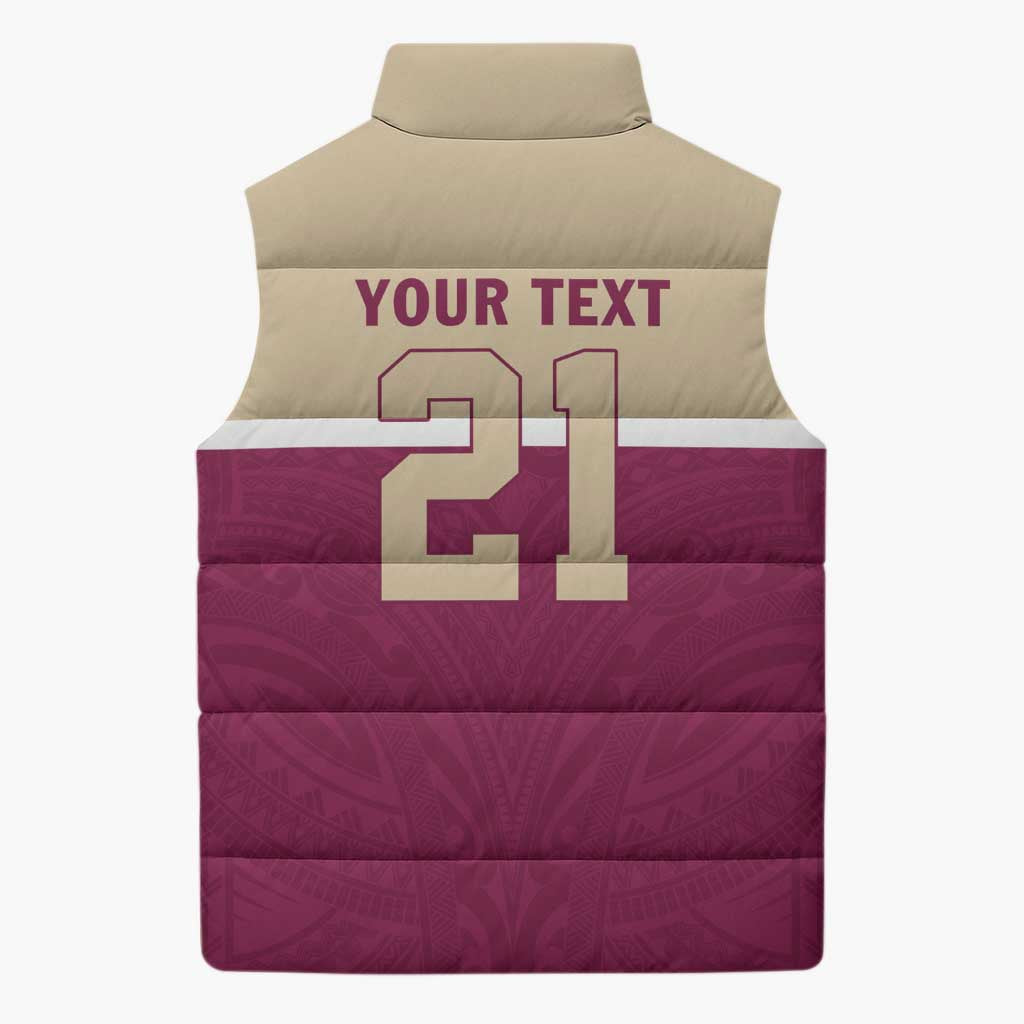 Queensland Samoa Custom Sleeveless Puffer Jacket Maroon Pacific Polynesian Tribal Pattern - Aussie Hoodie