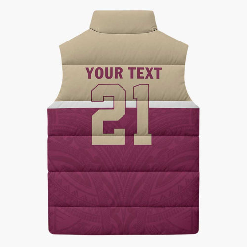 Queensland Samoa Custom Sleeveless Puffer Jacket Maroon Pacific Polynesian Tribal Pattern - Aussie Hoodie