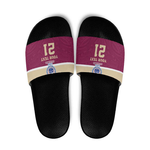Queensland Samoa Custom Slide Sandals Maroon Pacific Polynesian Tribal Pattern - Aussie Hoodie