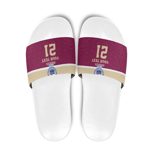 Queensland Samoa Custom Slide Sandals Maroon Pacific Polynesian Tribal Pattern - Aussie Hoodie