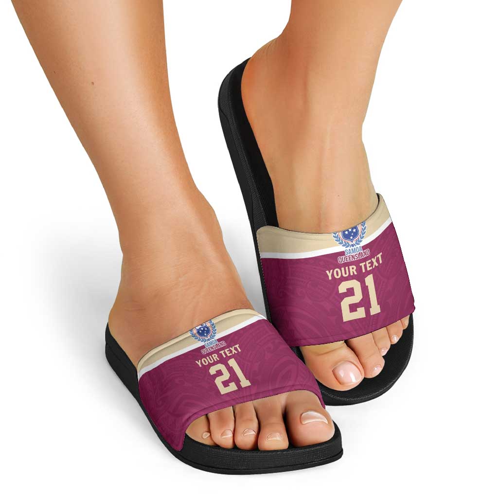Queensland Samoa Custom Slide Sandals Maroon Pacific Polynesian Tribal Pattern - Aussie Hoodie