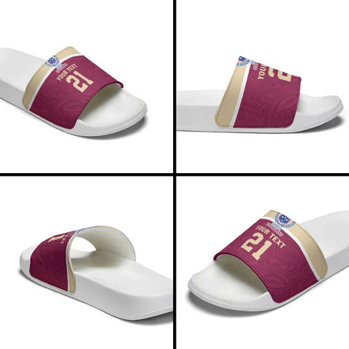 Queensland Samoa Custom Slide Sandals Maroon Pacific Polynesian Tribal Pattern - Aussie Hoodie