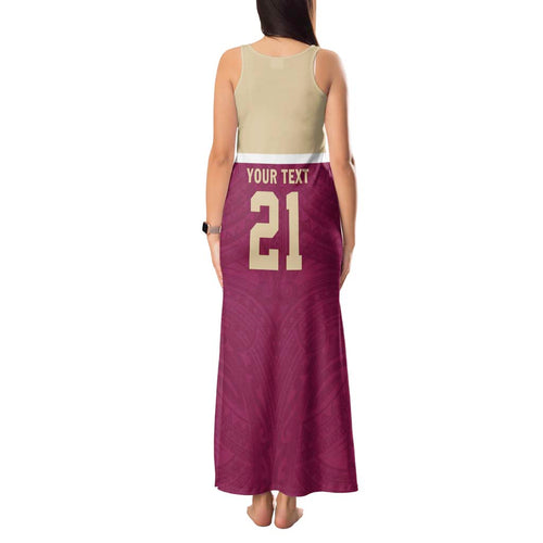 Queensland Samoa Custom Tank Maxi Dress Maroon Pacific Polynesian Tribal Pattern