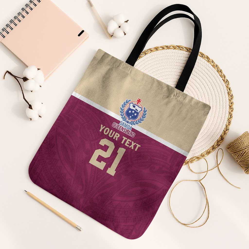 Queensland Samoa Custom Tote Bag Maroon Pacific Polynesian Tribal Pattern - Aussie Hoodie