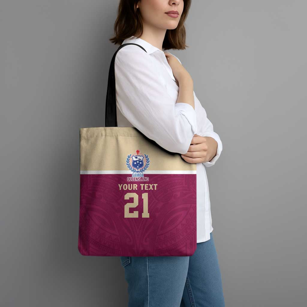 Queensland Samoa Custom Tote Bag Maroon Pacific Polynesian Tribal Pattern - Aussie Hoodie