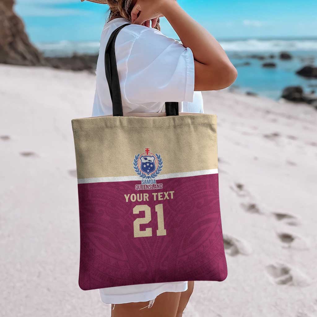 Queensland Samoa Custom Tote Bag Maroon Pacific Polynesian Tribal Pattern - Aussie Hoodie
