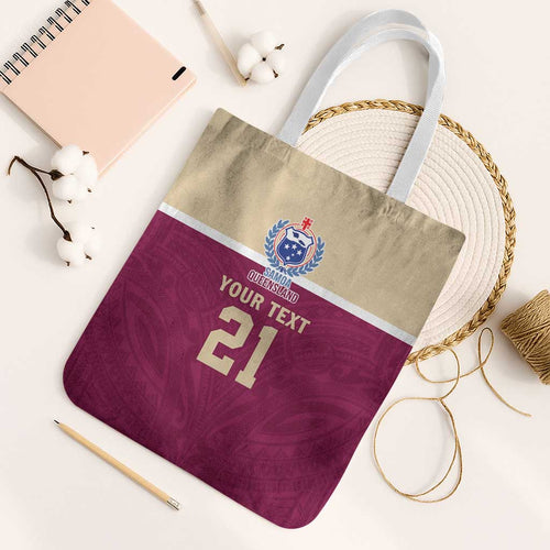 Queensland Samoa Custom Tote Bag Maroon Pacific Polynesian Tribal Pattern - Aussie Hoodie