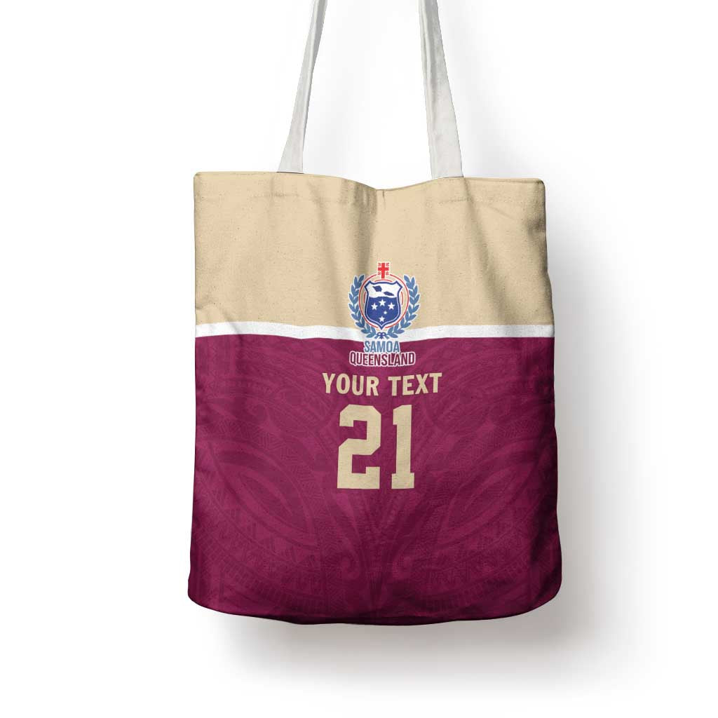 Queensland Samoa Custom Tote Bag Maroon Pacific Polynesian Tribal Pattern - Aussie Hoodie