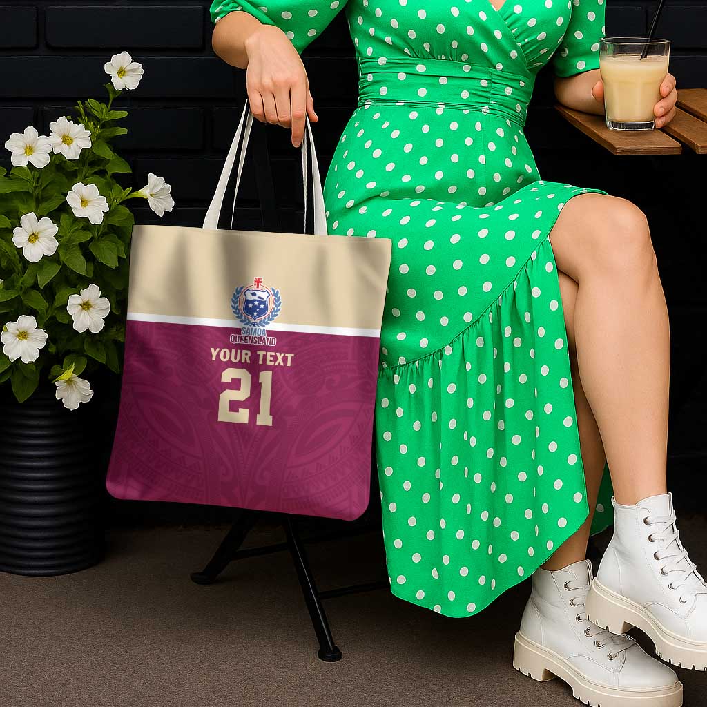 Queensland Samoa Custom Tote Bag Maroon Pacific Polynesian Tribal Pattern - Aussie Hoodie