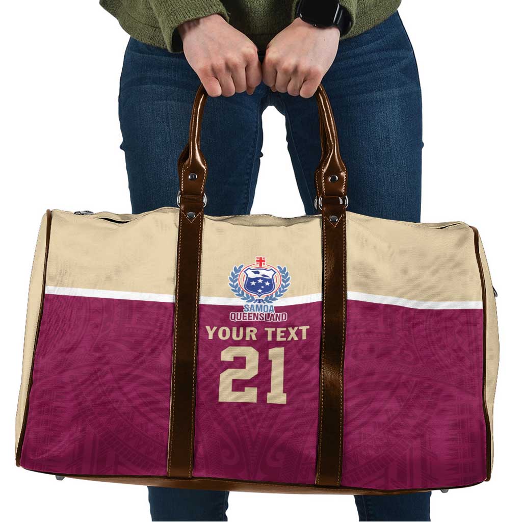 Queensland Samoa Custom Travel Bag Maroon Pacific Polynesian Tribal Pattern - Aussie Hoodie