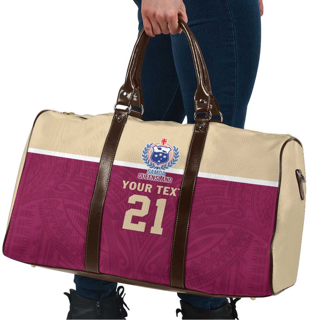 Queensland Samoa Custom Travel Bag Maroon Pacific Polynesian Tribal Pattern - Aussie Hoodie
