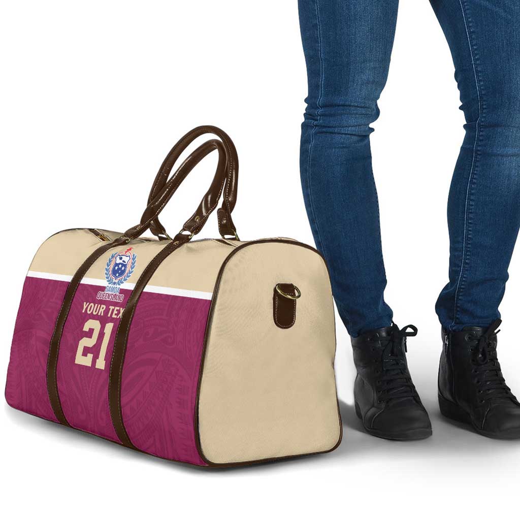 Queensland Samoa Custom Travel Bag Maroon Pacific Polynesian Tribal Pattern - Aussie Hoodie