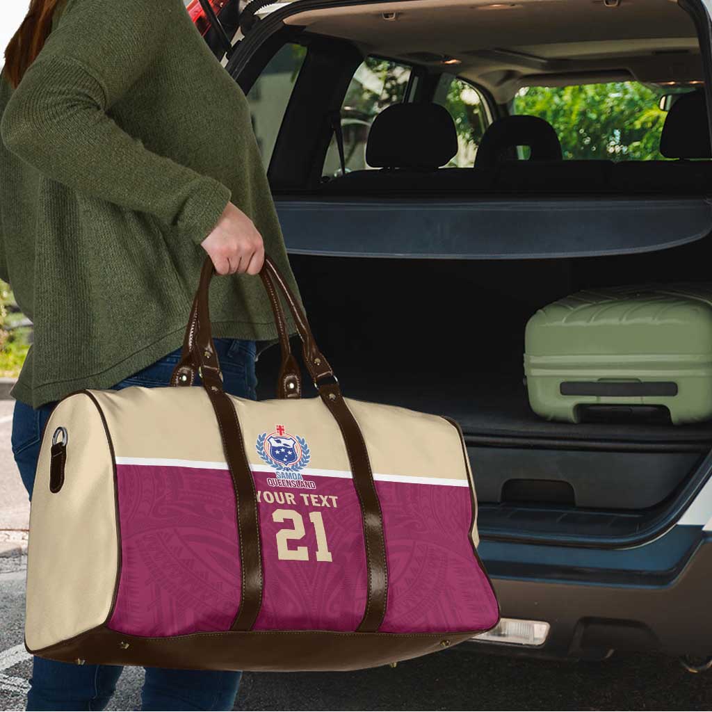 Queensland Samoa Custom Travel Bag Maroon Pacific Polynesian Tribal Pattern - Aussie Hoodie