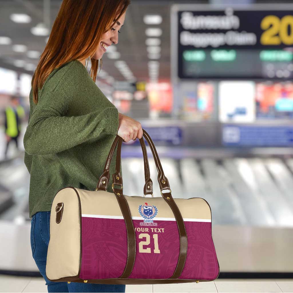 Queensland Samoa Custom Travel Bag Maroon Pacific Polynesian Tribal Pattern - Aussie Hoodie