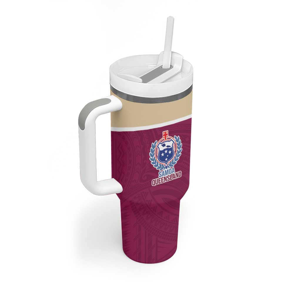 Queensland Samoa Custom Tumbler With Handle Maroon Pacific Polynesian Tribal Pattern