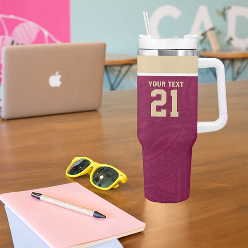 Queensland Samoa Custom Tumbler With Handle Maroon Pacific Polynesian Tribal Pattern