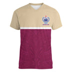 Queensland Samoa Custom Women V-Neck T-Shirt Maroon Pacific Polynesian Tribal Pattern