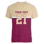 Queensland Samoa Custom Women V-Neck T-Shirt Maroon Pacific Polynesian Tribal Pattern