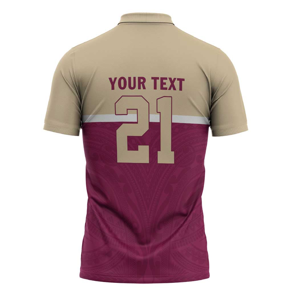 Queensland Samoa Custom Zipper Polo Shirt Maroon Pacific Polynesian Tribal Pattern - Aussie Hoodie