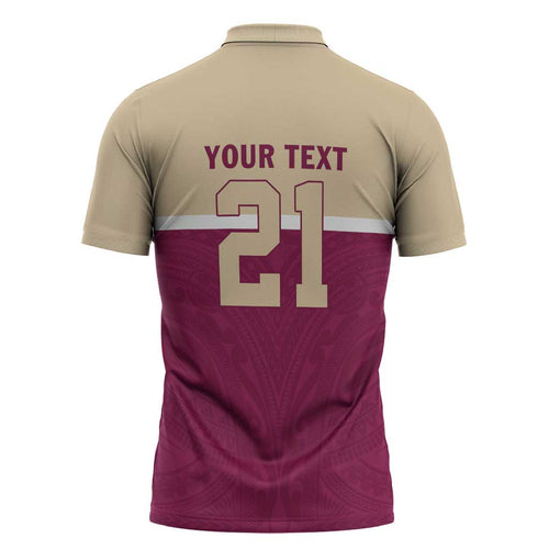 Queensland Samoa Custom Zipper Polo Shirt Maroon Pacific Polynesian Tribal Pattern - Aussie Hoodie