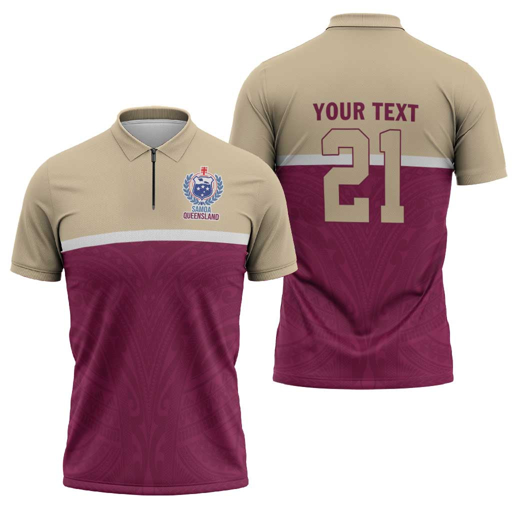 Queensland Samoa Custom Zipper Polo Shirt Maroon Pacific Polynesian Tribal Pattern - Aussie Hoodie