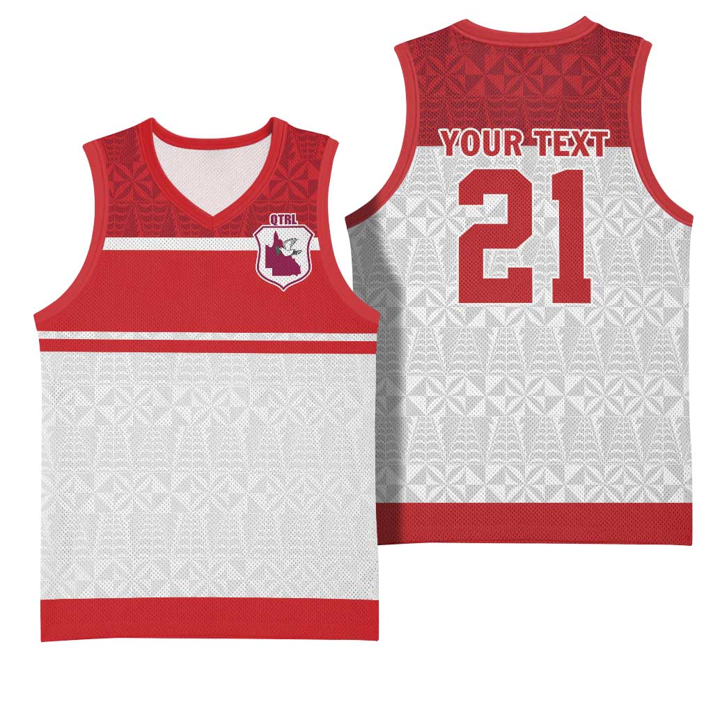 Queensland Tonga Custom Basketball Jersey QLD with Tongan Ngatu Pattern - Aussie Hoodie