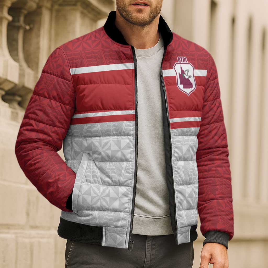 Queensland Tonga Custom Bomber Puffer Jacket QLD with Tongan Ngatu Pattern - Aussie Hoodie