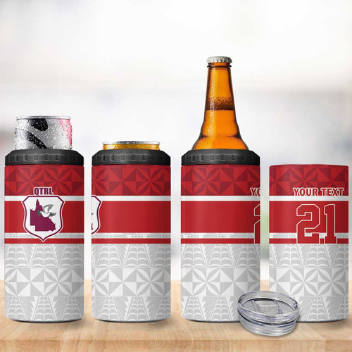 Queensland Tonga Custom 4 in 1 Can Cooler Tumbler QLD with Tongan Ngatu Pattern