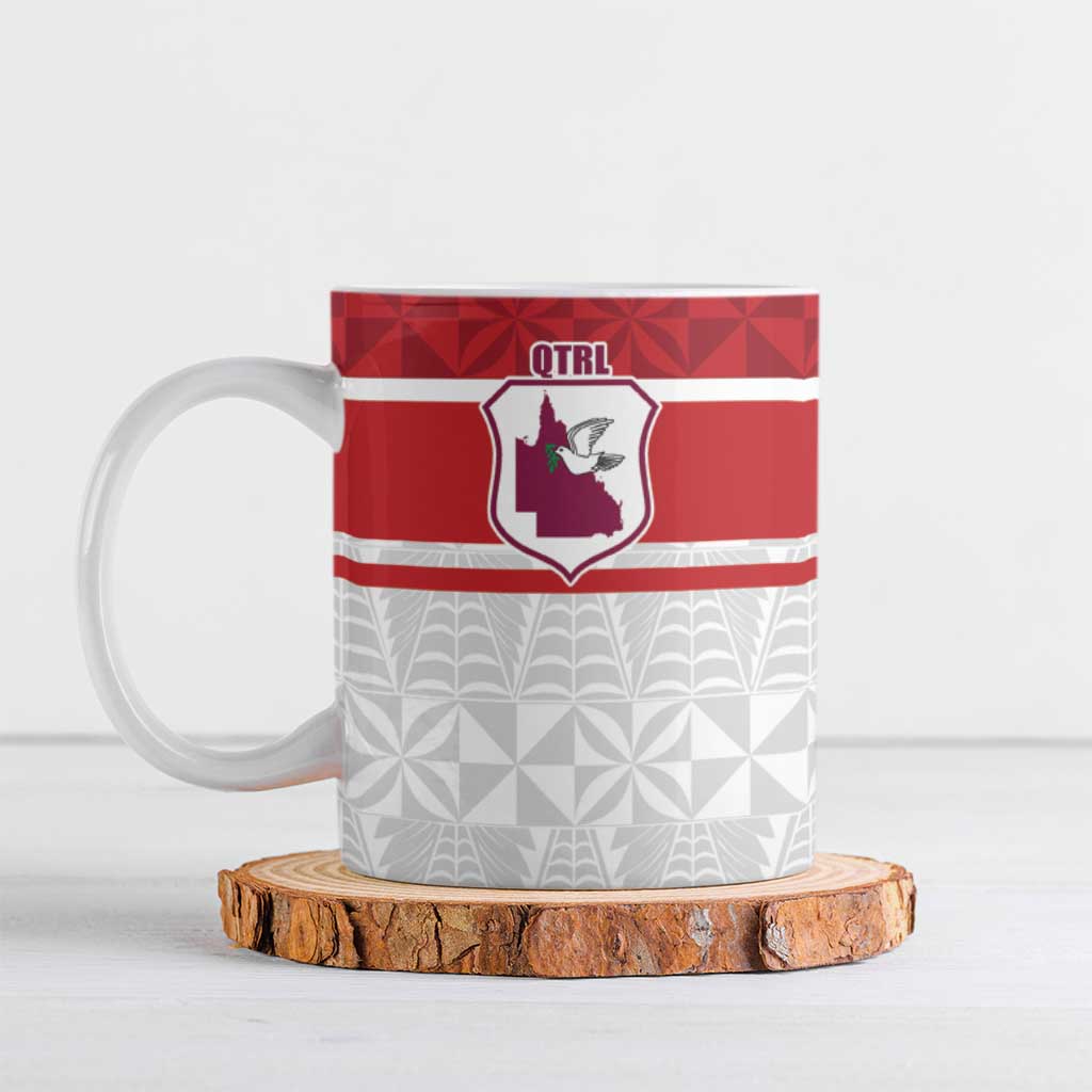 Queensland Tonga Custom Ceramic Mug QLD with Tongan Ngatu Pattern - Aussie Hoodie