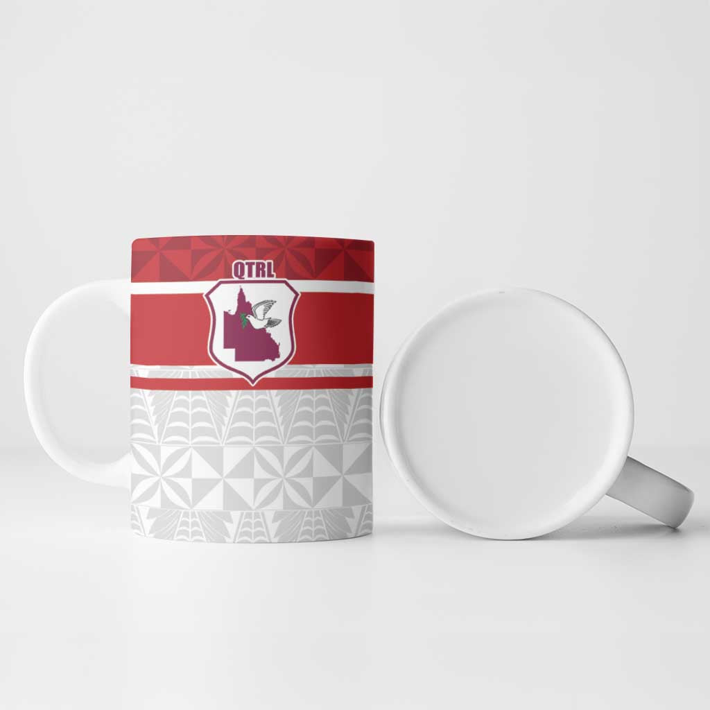 Queensland Tonga Custom Ceramic Mug QLD with Tongan Ngatu Pattern - Aussie Hoodie