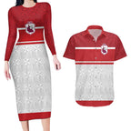 Queensland Tonga Custom Couples Matching Long Sleeve Bodycon Dress and Hawaiian Shirt QLD with Tongan Ngatu Pattern