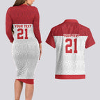 Queensland Tonga Custom Couples Matching Long Sleeve Bodycon Dress and Hawaiian Shirt QLD with Tongan Ngatu Pattern