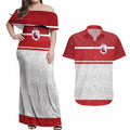 Queensland Tonga Custom Couples Matching Off Shoulder Maxi Dress and Hawaiian Shirt QLD with Tongan Ngatu Pattern