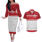 Queensland Tonga Custom Couples Matching Off The Shoulder Long Sleeve Dress and Hawaiian Shirt QLD with Tongan Ngatu Pattern