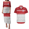 Queensland Tonga Custom Couples Matching Puletasi and Hawaiian Shirt QLD with Tongan Ngatu Pattern