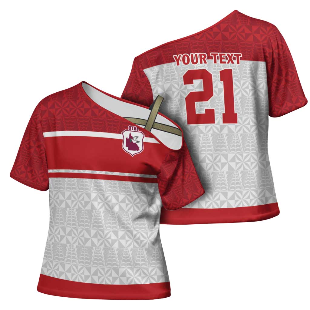 Queensland Tonga Custom Cross Shoulder Shirt QLD with Tongan Ngatu Pattern - Aussie Hoodie