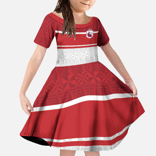 Queensland Tonga Custom Family Matching Off The Shoulder Long Sleeve Dress and Hawaiian Shirt QLD with Tongan Ngatu Pattern