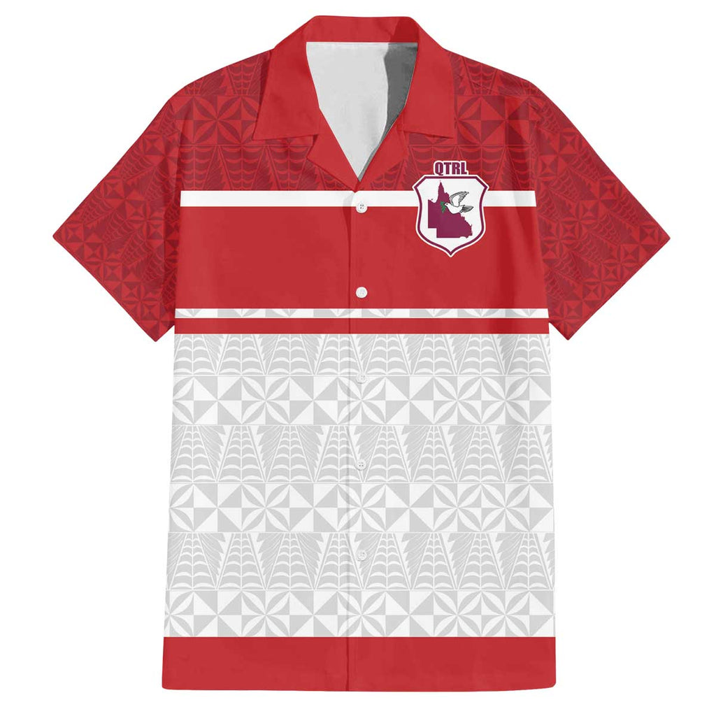 Queensland Tonga Custom Family Matching Off The Shoulder Long Sleeve Dress and Hawaiian Shirt QLD with Tongan Ngatu Pattern