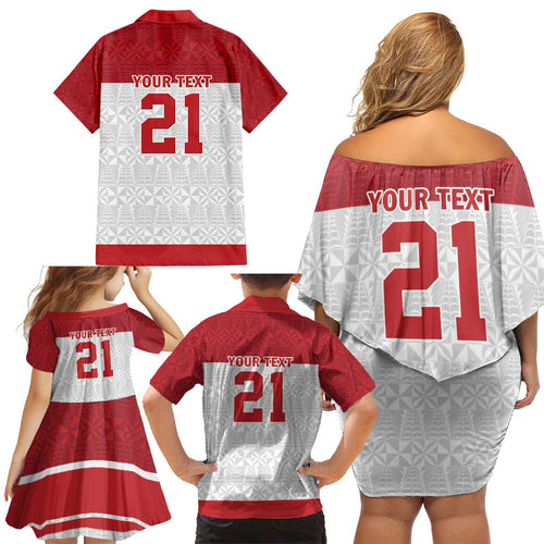 Queensland Tonga Custom Family Matching Off Shoulder Short Dress and Hawaiian Shirt QLD with Tongan Ngatu Pattern