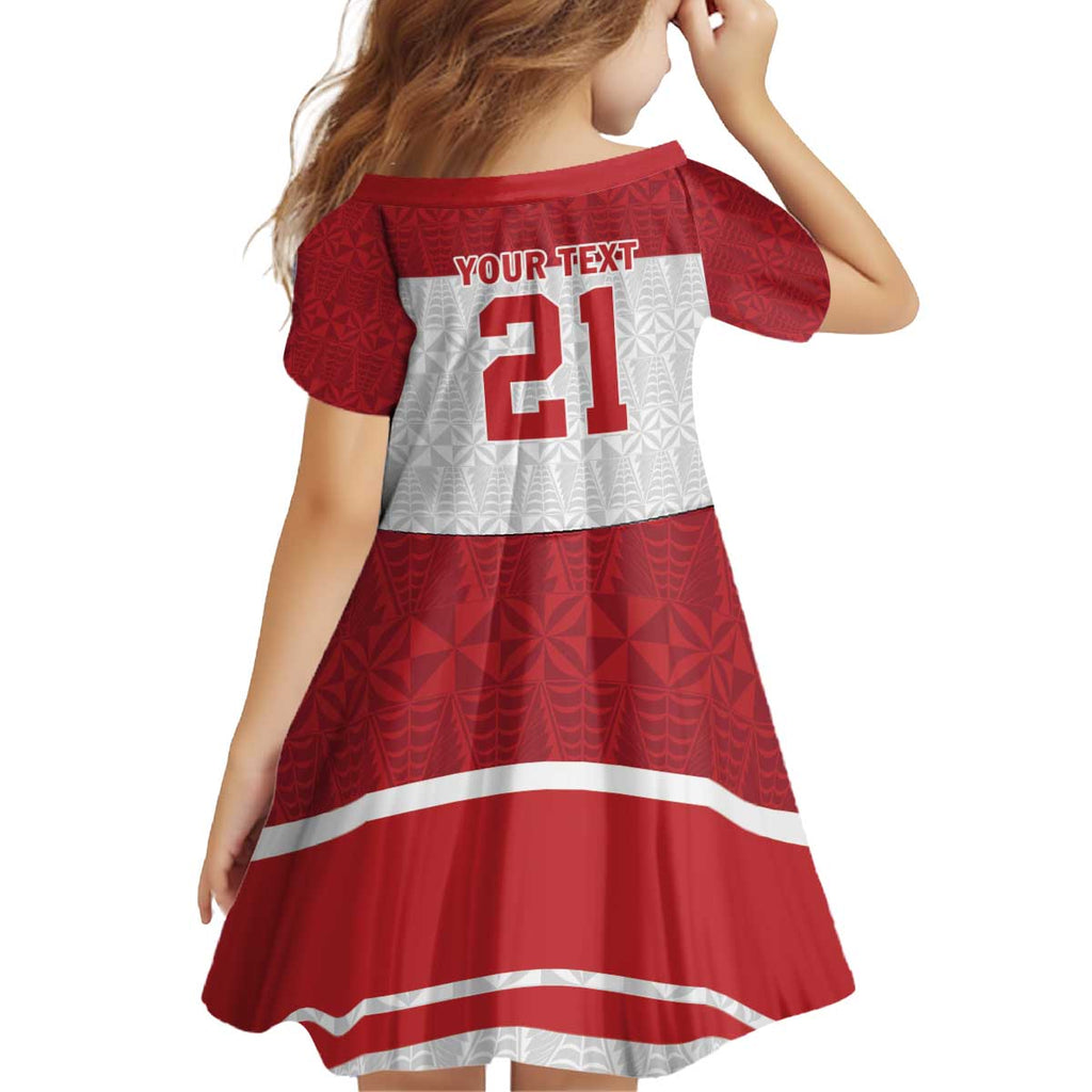 Queensland Tonga Custom Kid Short Sleeve Dress QLD with Tongan Ngatu Pattern